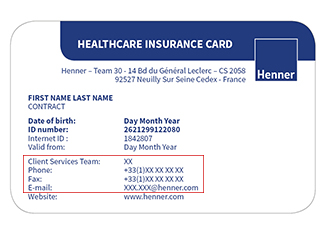 Photo of the front of a Henner insurance card. 