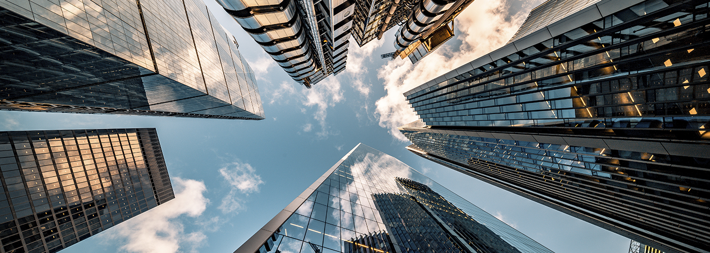 Skyscrapers seen from below. 